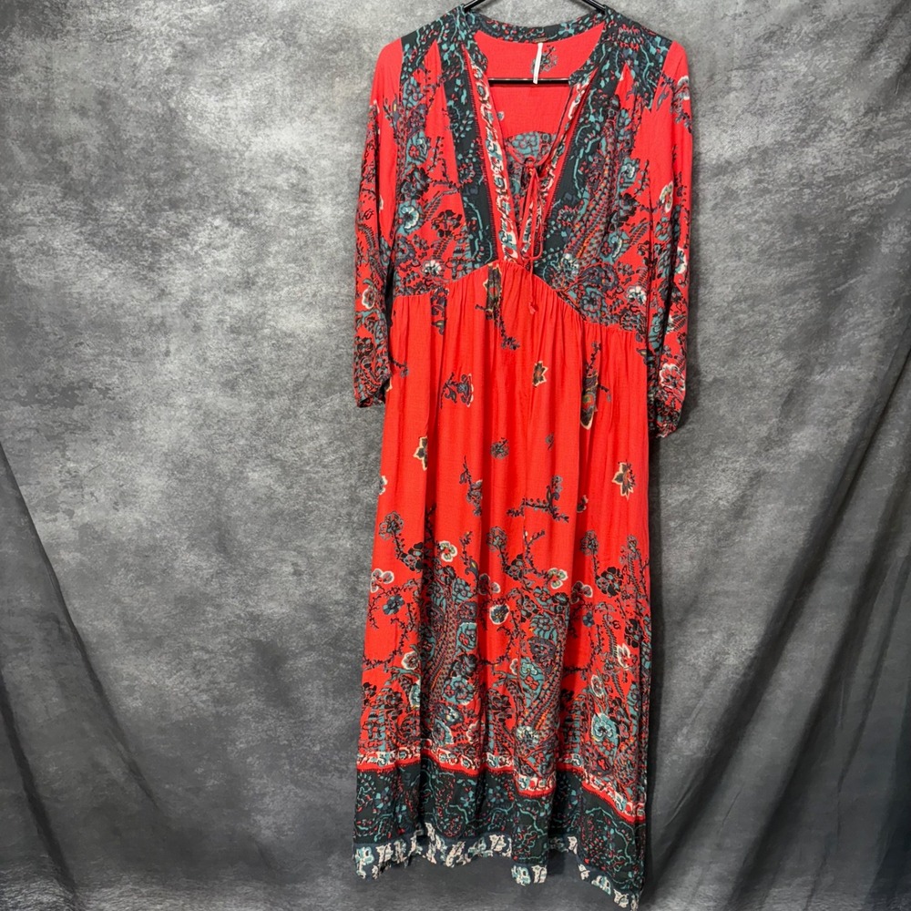 Free People If You Only Knew Maxi Dress Size XS Red Floral Print Boho